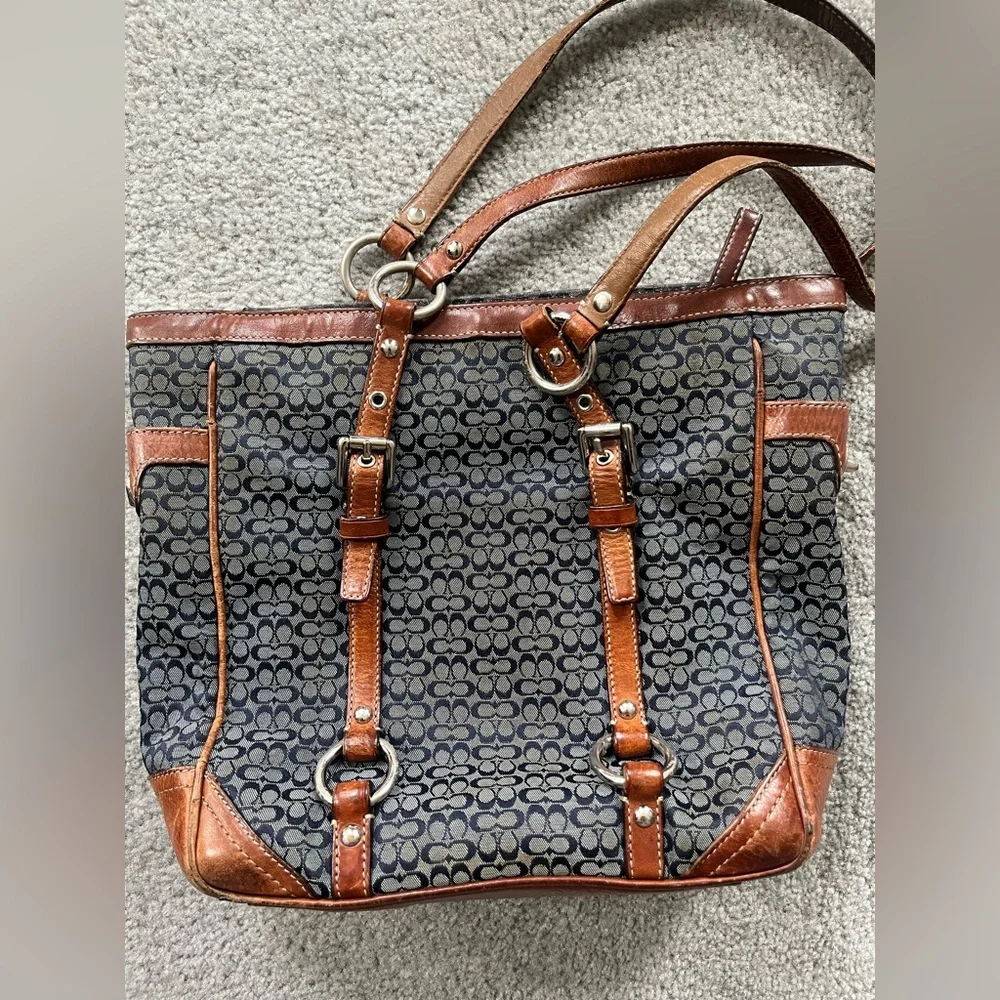 Coach Stylish Brown and Denim Blue Patterned Women's Bag - Picture 2 of 4